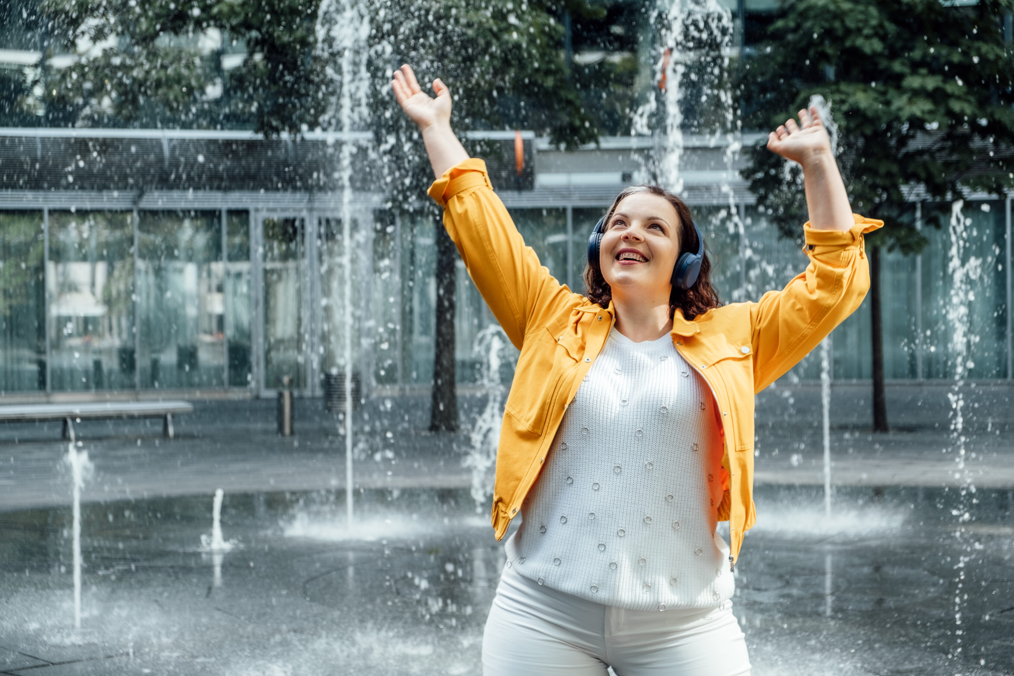 Embracing Body Neutrality. Body neutrality body positivity movement, which emphasizes being neutral towards ones body, neither overly positive nor negative. Outdoor portrait of happy curvy woman.